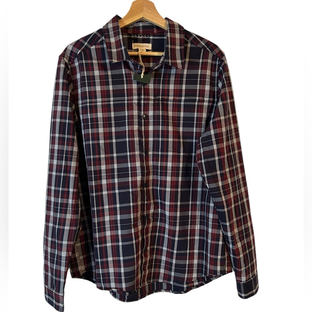Ecothreads‎ Men’s Red Blue Plaid Button Down Shirt Snap Front Size Medium